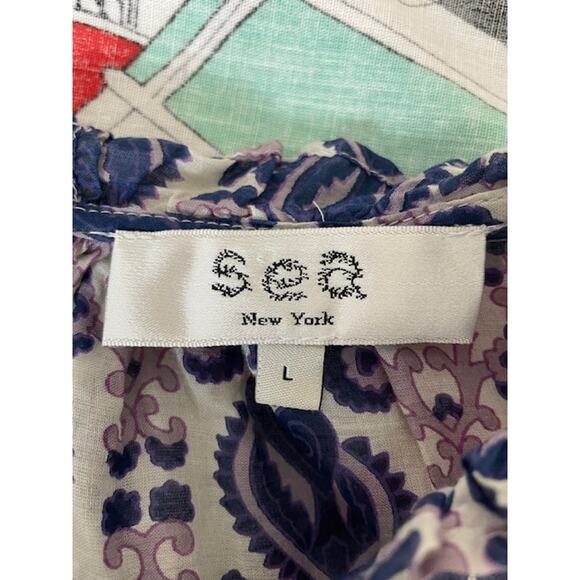 Sea New York Brigitte Border Top Violet Flutter Sleeves Cottage Victorian Tank L - Picture 9 of 10